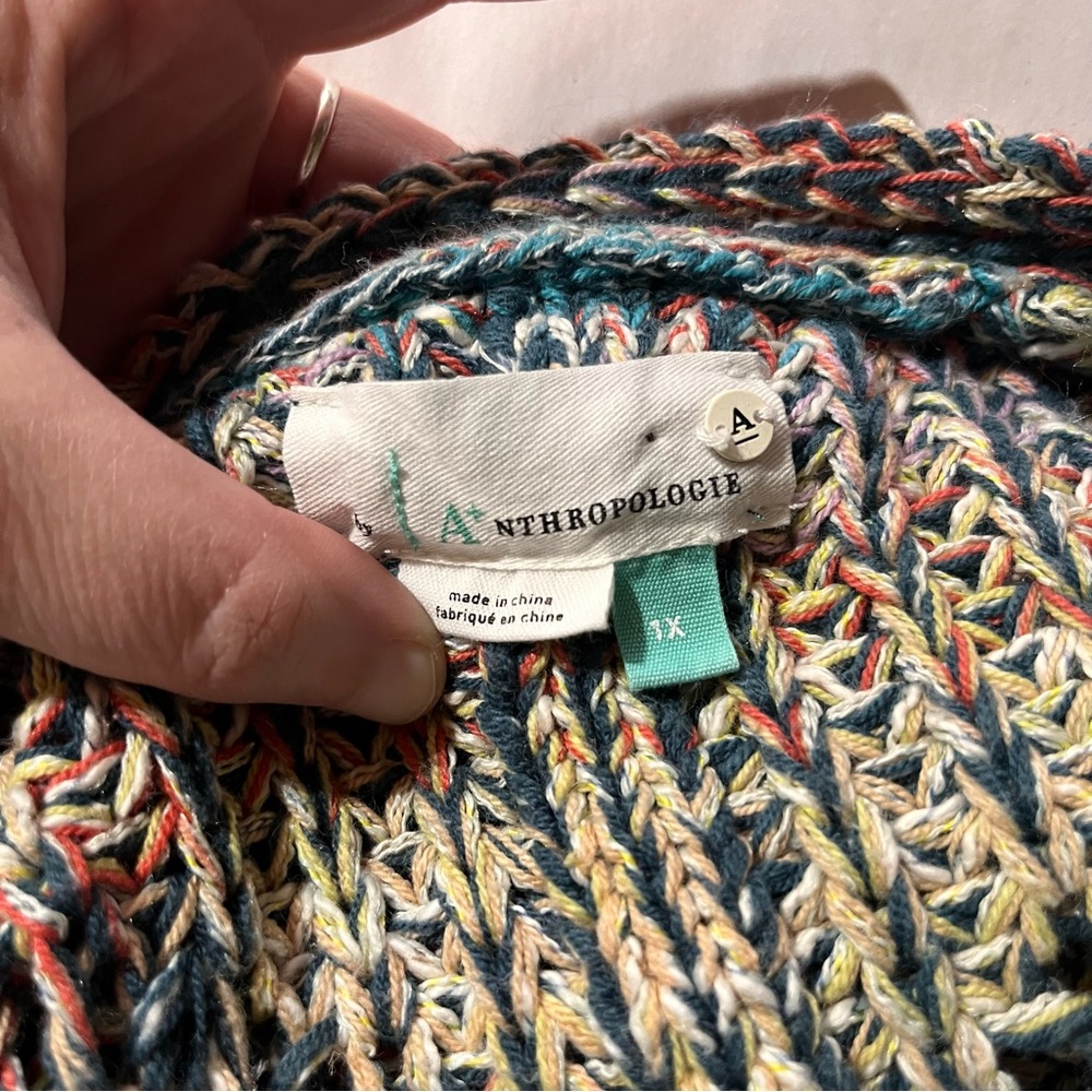 Anthropologie Multicolor Chroma Chunky Knit V-Neck Sweater 1X - Picture 14 of 16